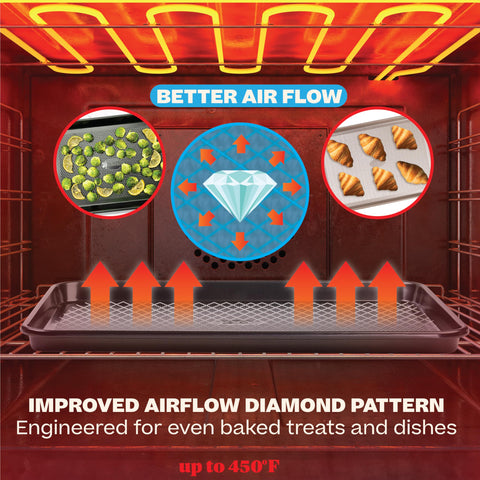 Baker's Secret pan is oven safe up to 450°F for hot baking.