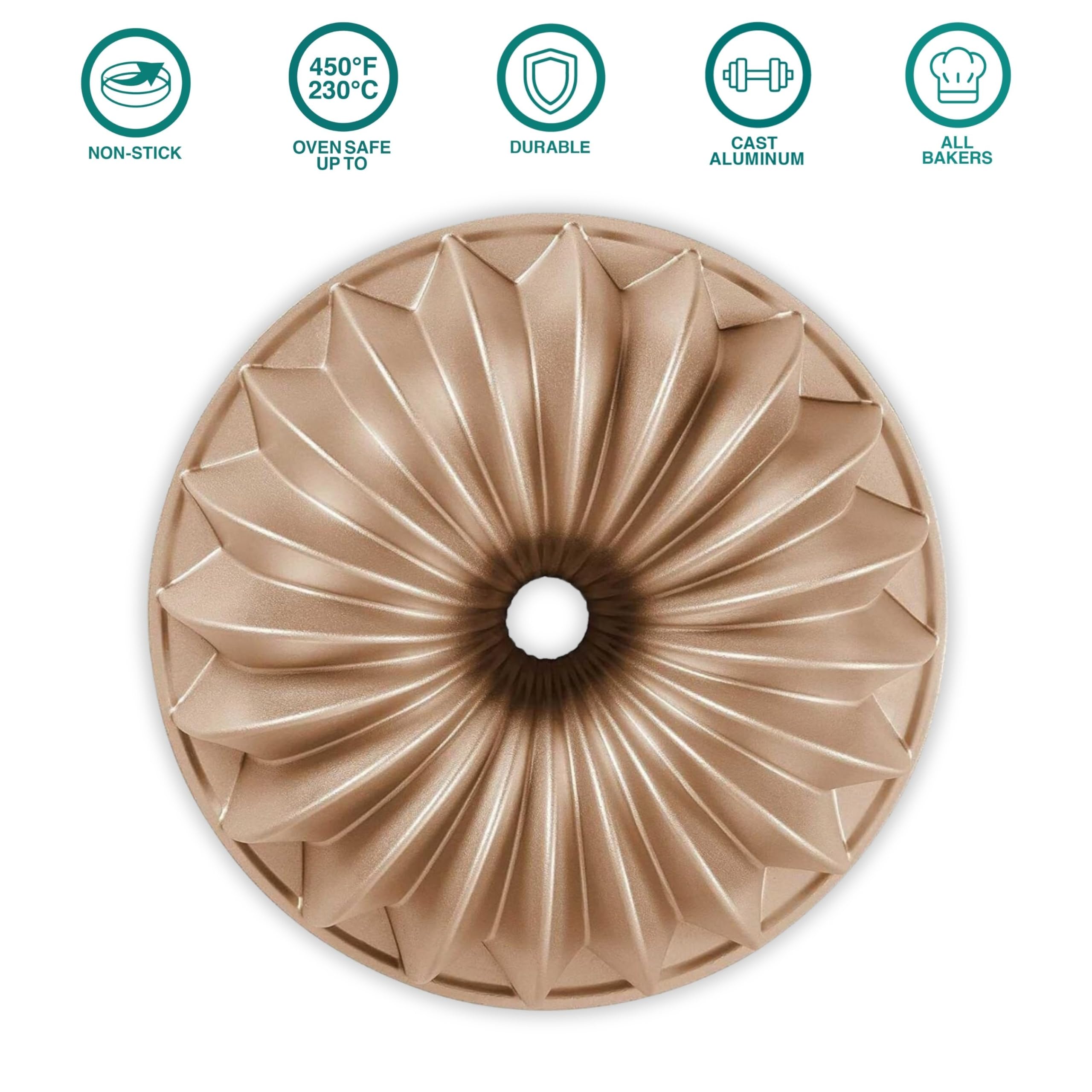 Baker's Secret two-layer nonstick coating ensures reliable cake release.