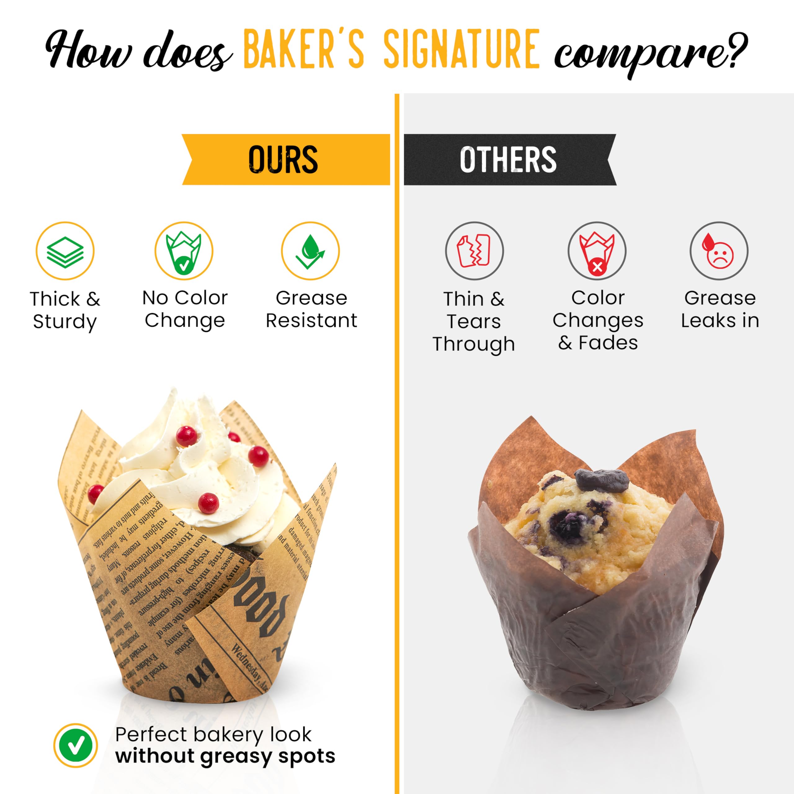 Baker's Signature heat-tolerant liners withstand up to 425°F for versatile recipes.