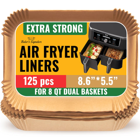Baker's Signature air fryer liner pack for Ninja DZ201/DZ401 in use, non-stick and easy cleanup