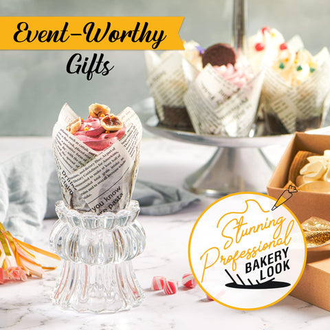 Baker's Signature brown natural cups suit weddings, birthdays, and festive dessert tables.