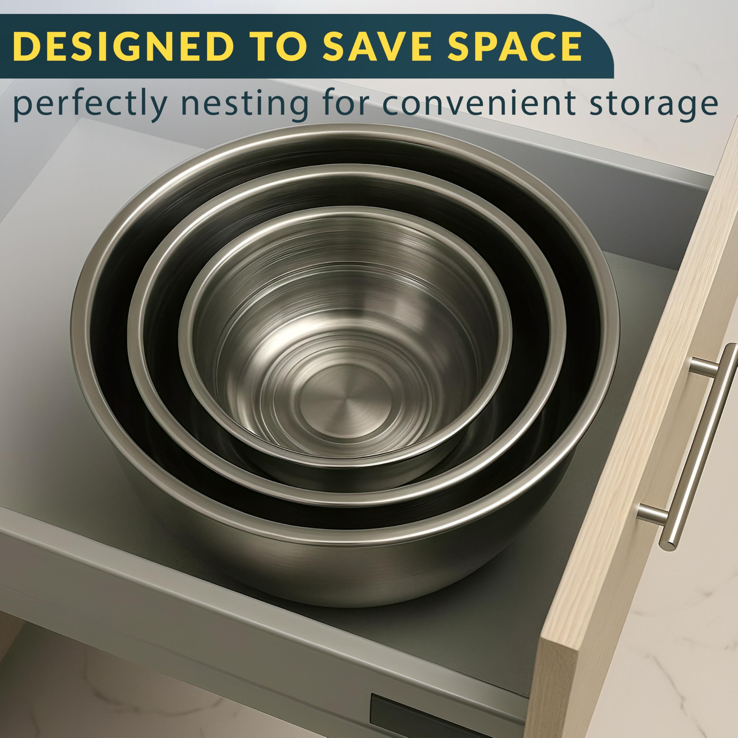 Baker's Signature dishwasher-safe bowls simplify cleanup after cooking.
