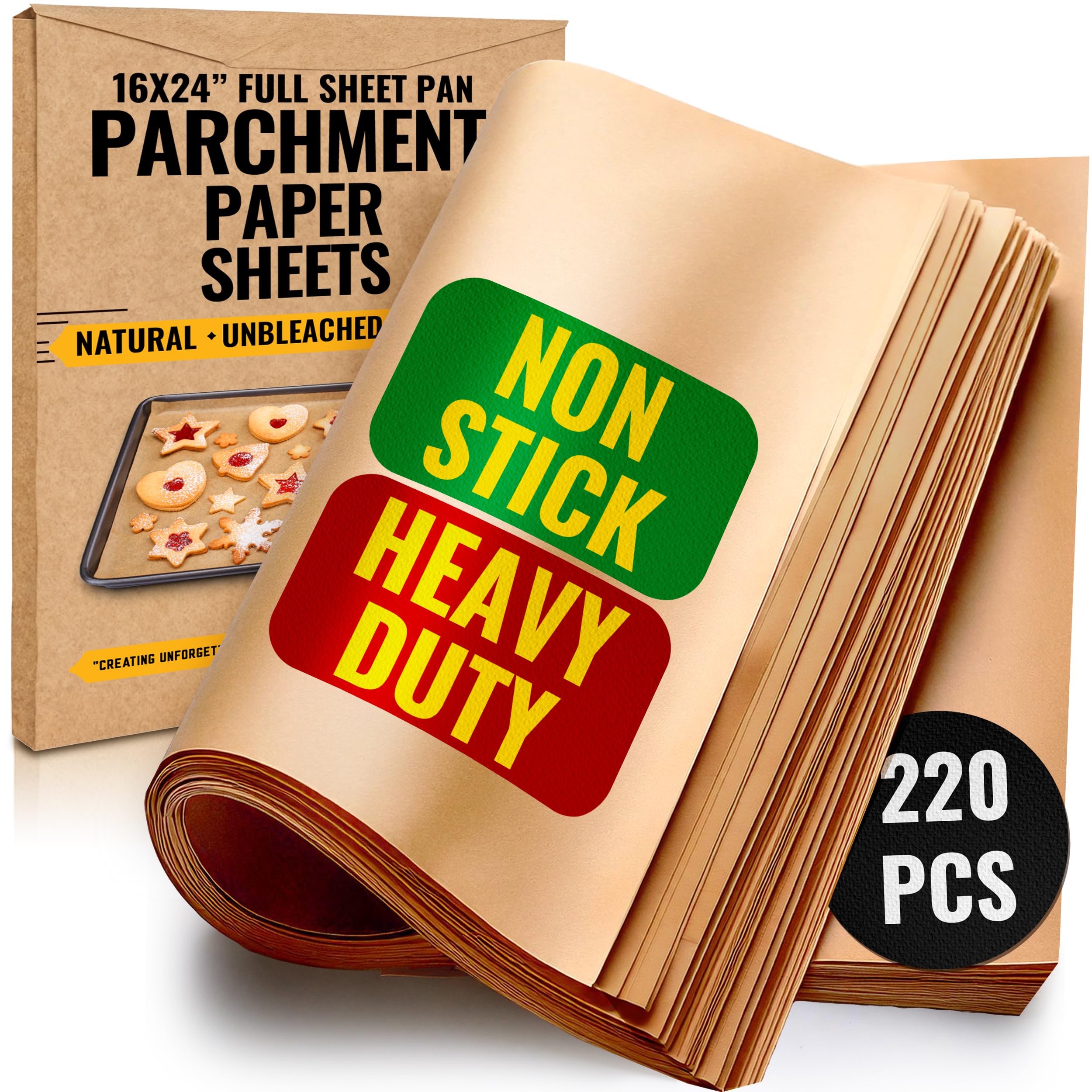 Baker's Signature full-sheet parchment 16x24 prevents curling and burning while baking.