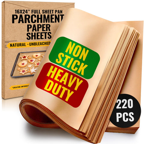 Baker's Signature full-sheet parchment 16x24 prevents curling and burning while baking.