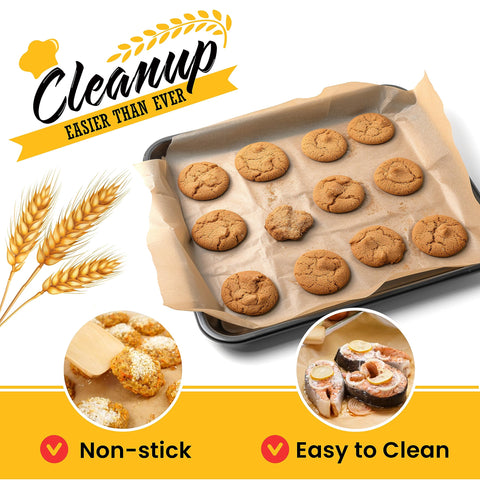 Baker’s Signature natural unbleached greaseproof parchment for eco-friendly cooking.