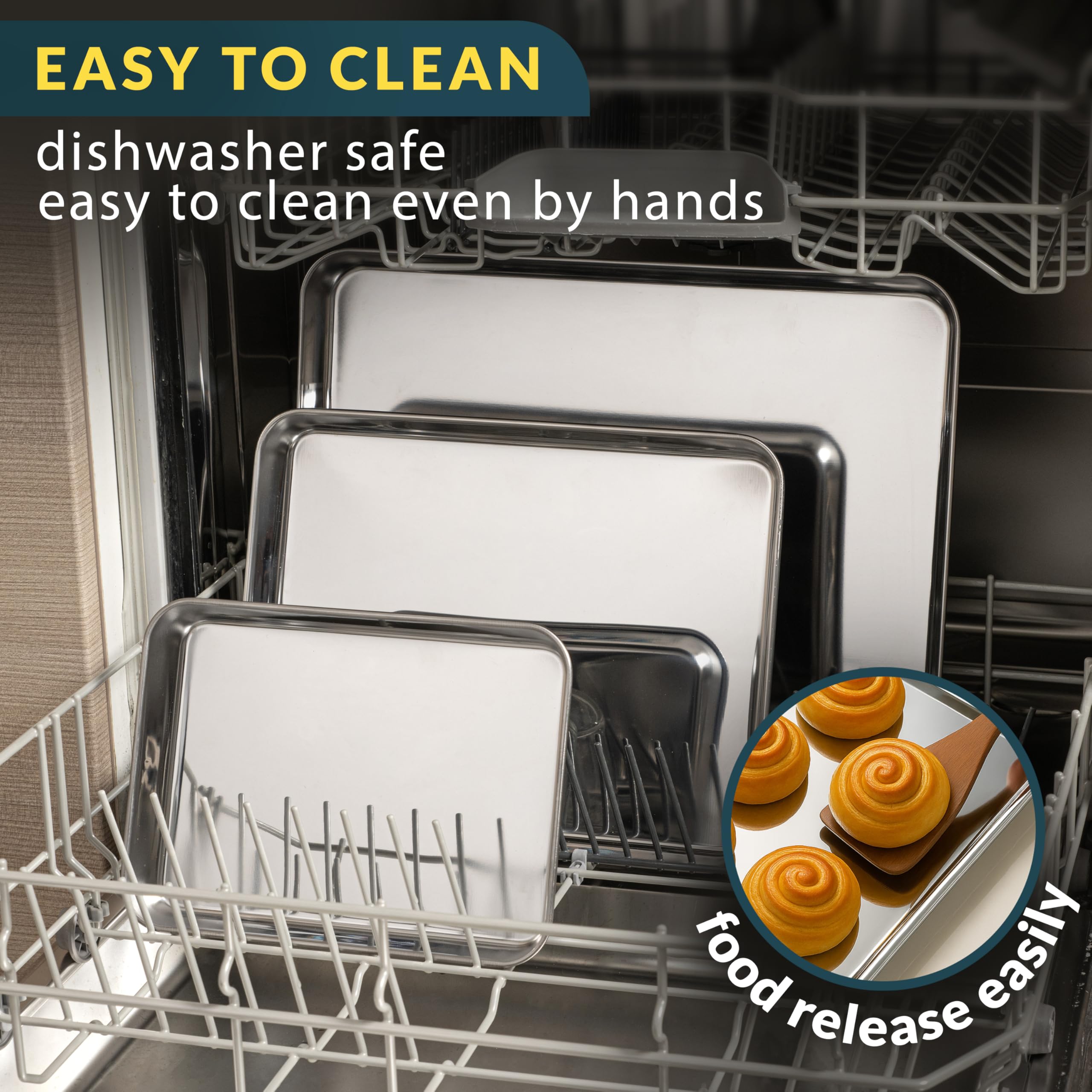 Baker's Signature mirror-finish bakeware showcases premium shine and smooth food release.