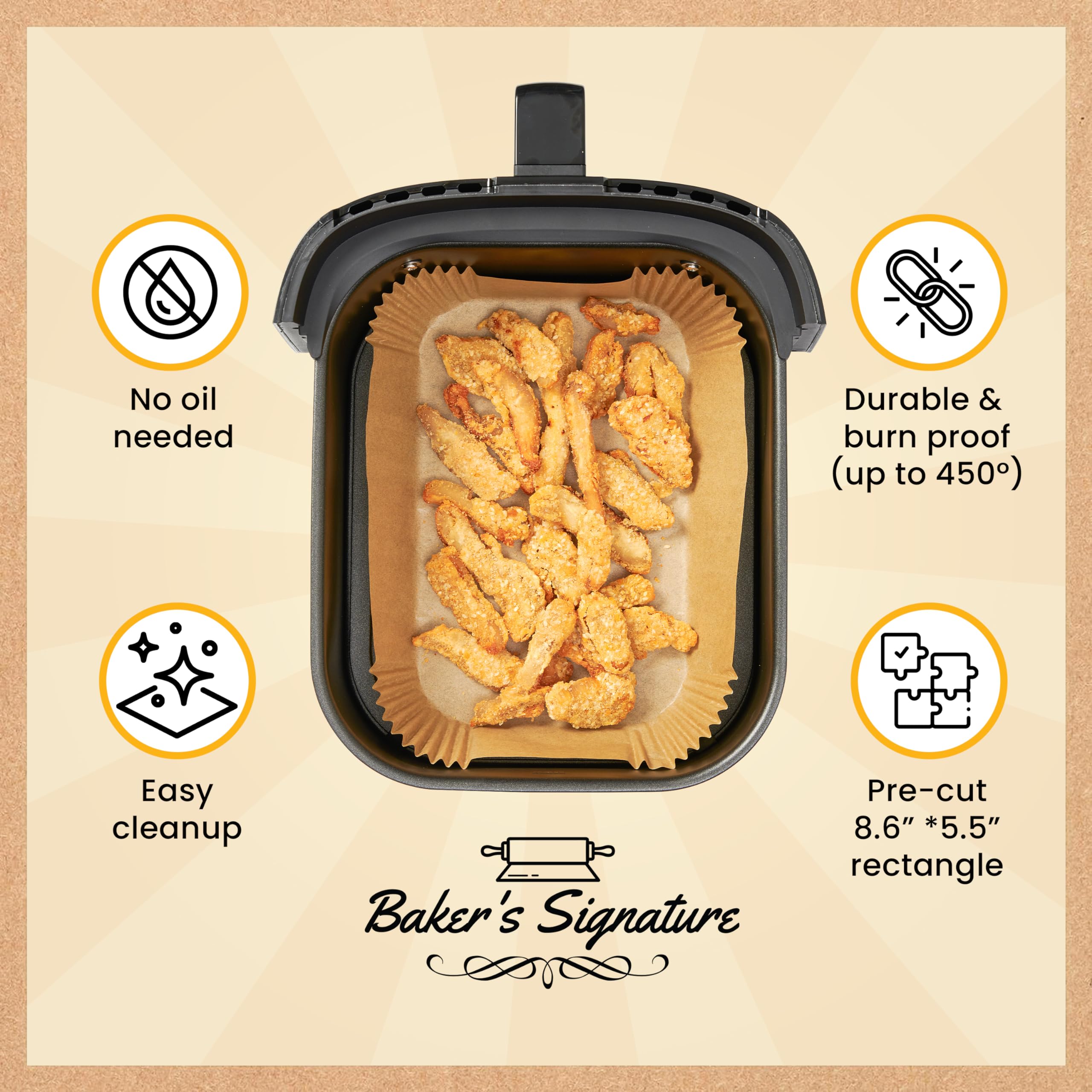 Natural unbleached Baker's Signature liners for healthier cooking surfaces