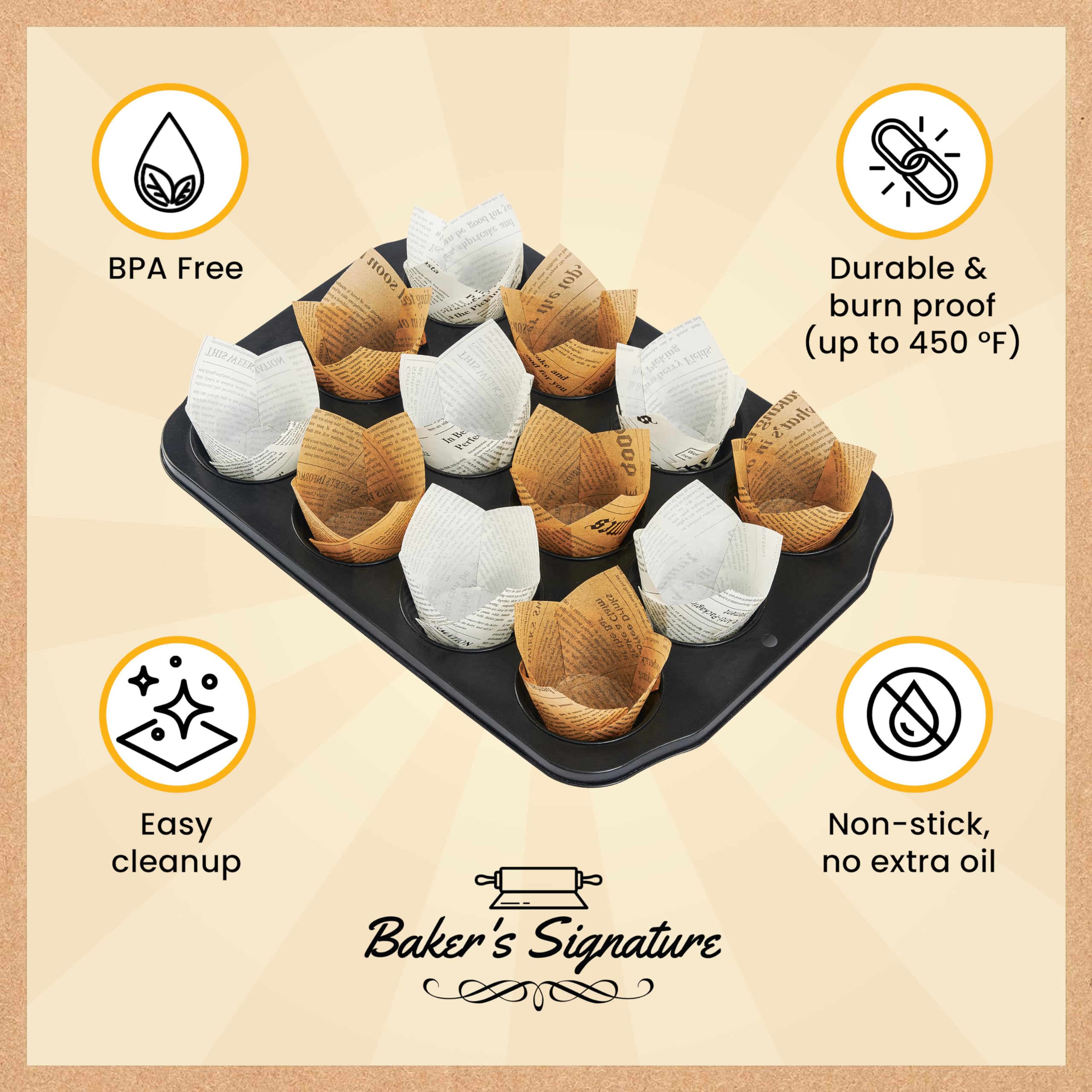 Baker's Signature non-toxic baking cups offer a safe, healthy feeling for bake sales.