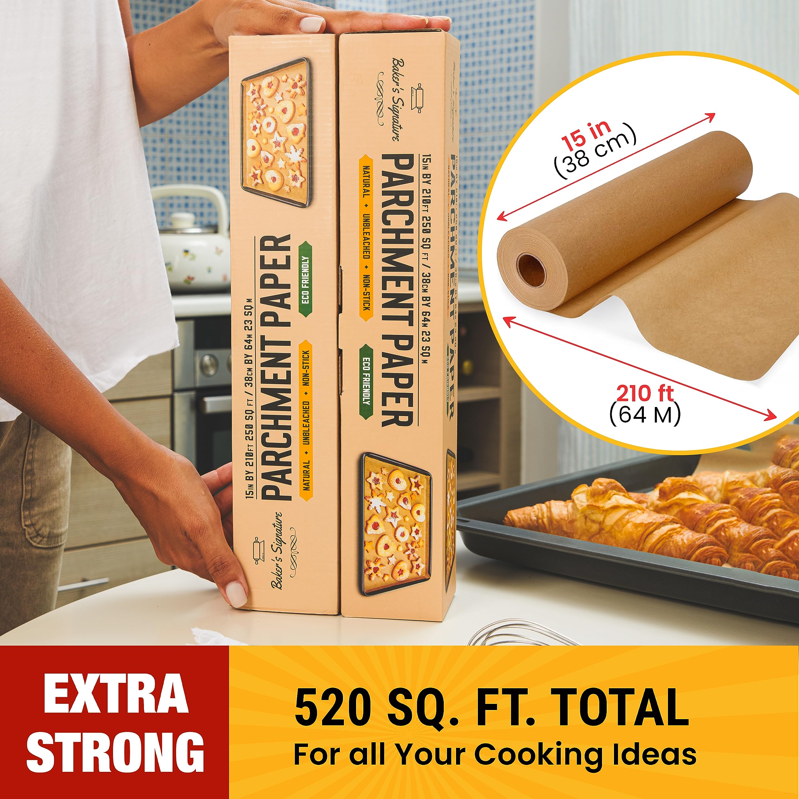 Baker’s Signature parchment paper for baking, non-stick and easy cleanup.