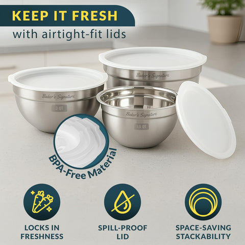 Baker's Signature nesting bowls saving space in the kitchen.