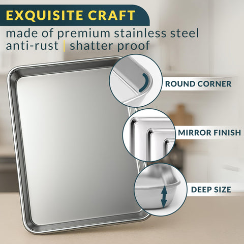 Baker's Signature 16-inch stainless steel cookie sheet enhances large-batch roasting and air circulation.