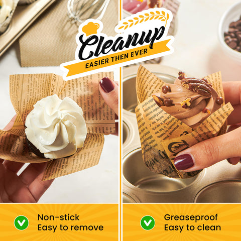 Baker's Signature waterproof muffin liners prevent seepage for tidy, confident baking.
