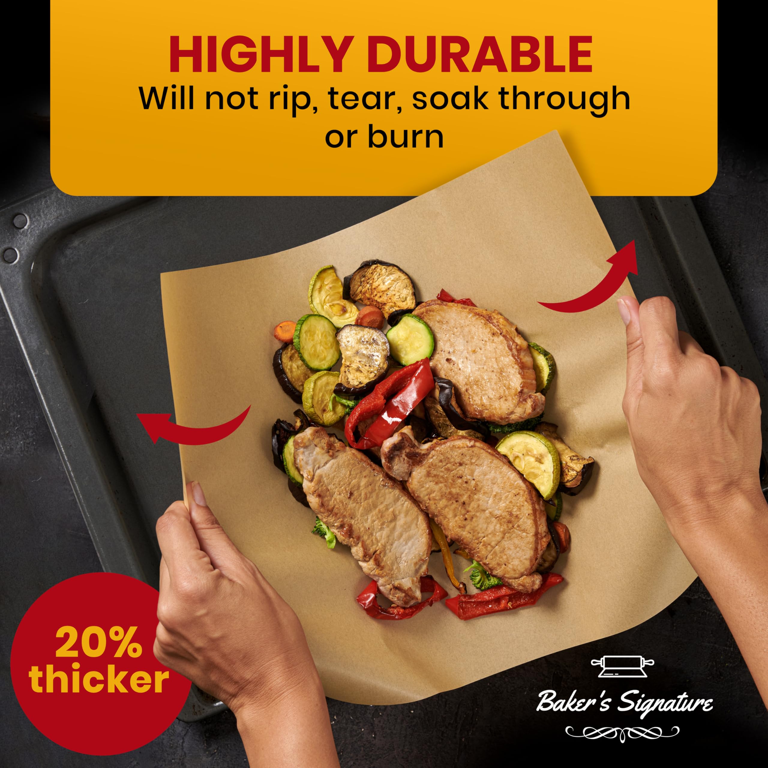 Baker's Signature wood pulp parchment is non-toxic and eco-friendly for safe baking.