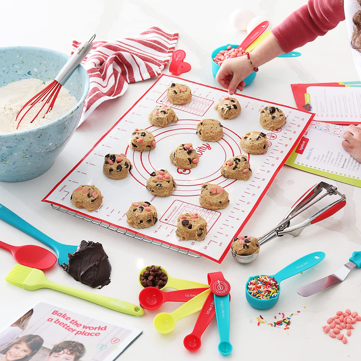 Baketivity 31-piece set bright colors and packaging add excitement to baking.