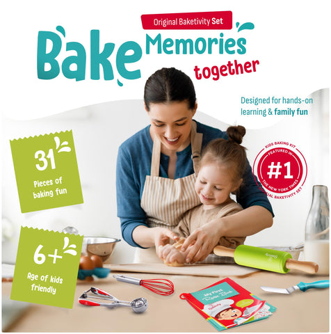 Baketivity 31-piece set rolling pin shows durable tools for hands-on baking.