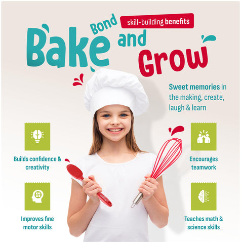 Baketivity 31-piece set spatula set with safe, easy-grip utensils for young bakers.
