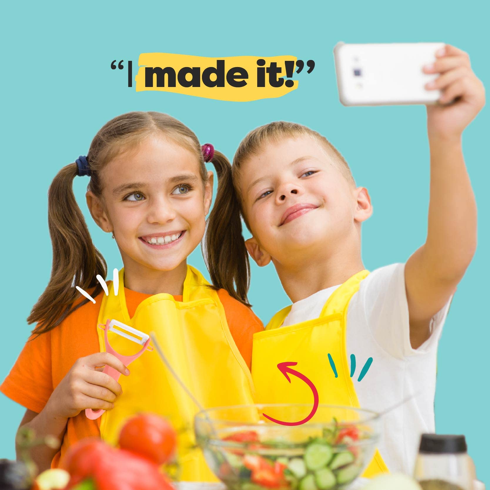 Baketivity cutting board for kids shown with helper tasks, encouraging practical meal prep.