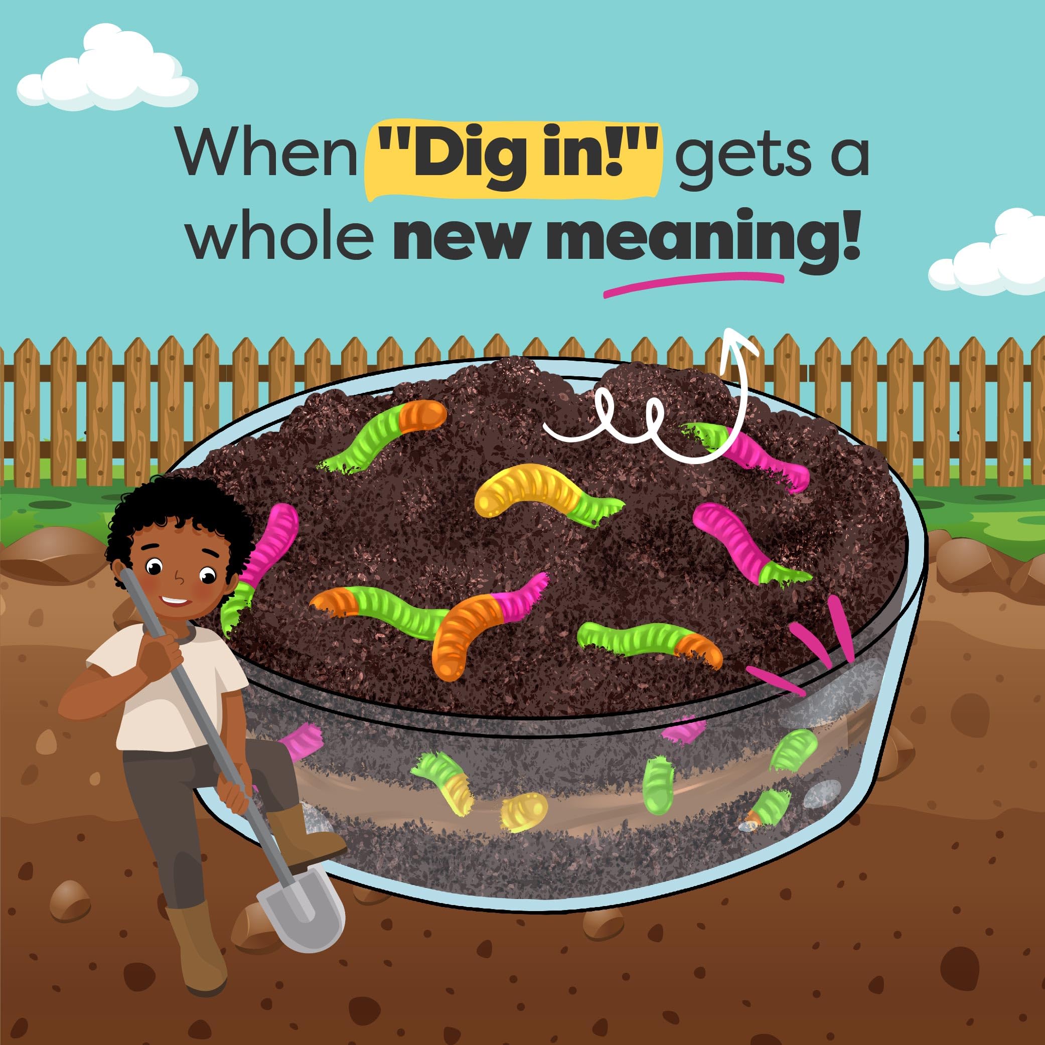 Baketivity Dirt Pie Kit chewy gummy worms add playful texture and excitement during baking.