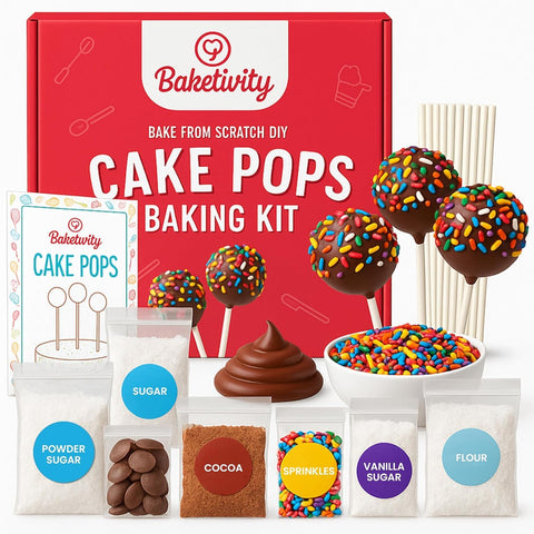 Baketivity DIY Cake Pop Kit ingredients ready for easy kid-friendly baking at home