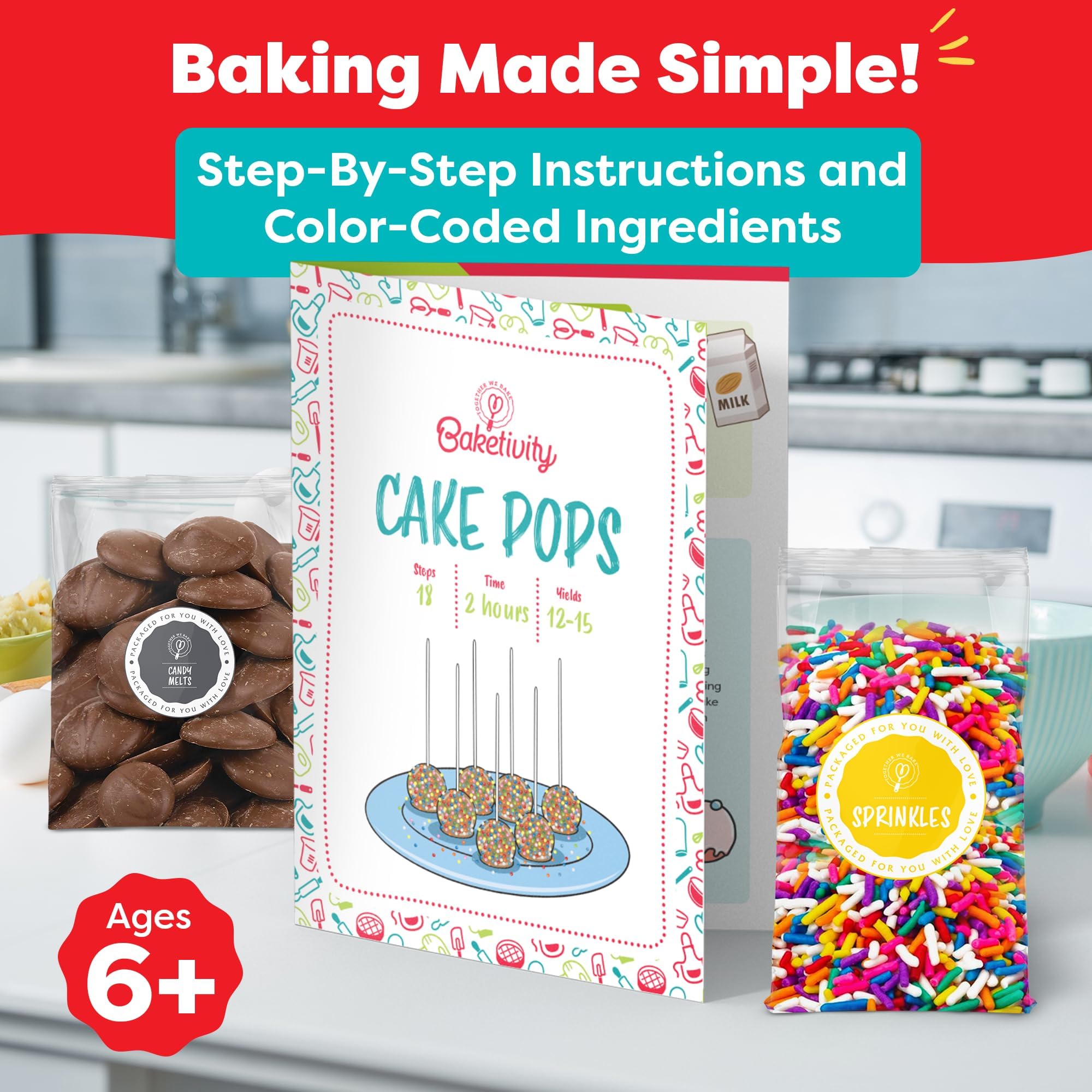 Color-coded Baketivity cake pop kit instructions for young bakers