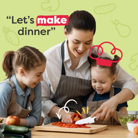 Baketivity kid-safe knives blunt tip designed for safe slicing and growing confidence.