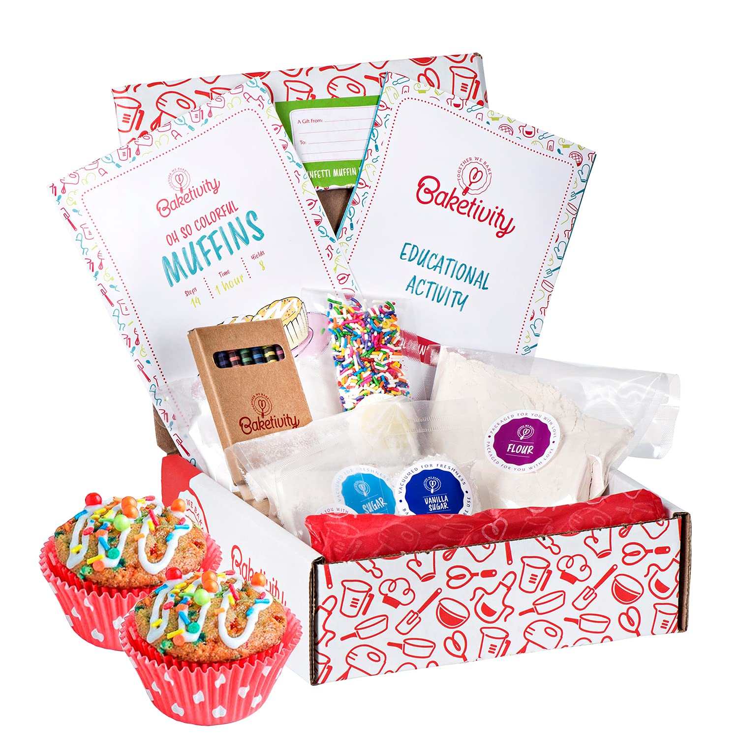 Baketivity Kids Baking Kit unboxing with pre-measured ingredients for mess-free fun.