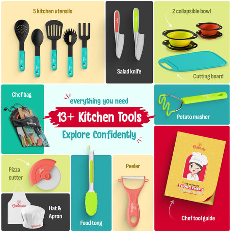 Baketivity kid-friendly knife cutting soft ingredients safely with easy-grip handles.