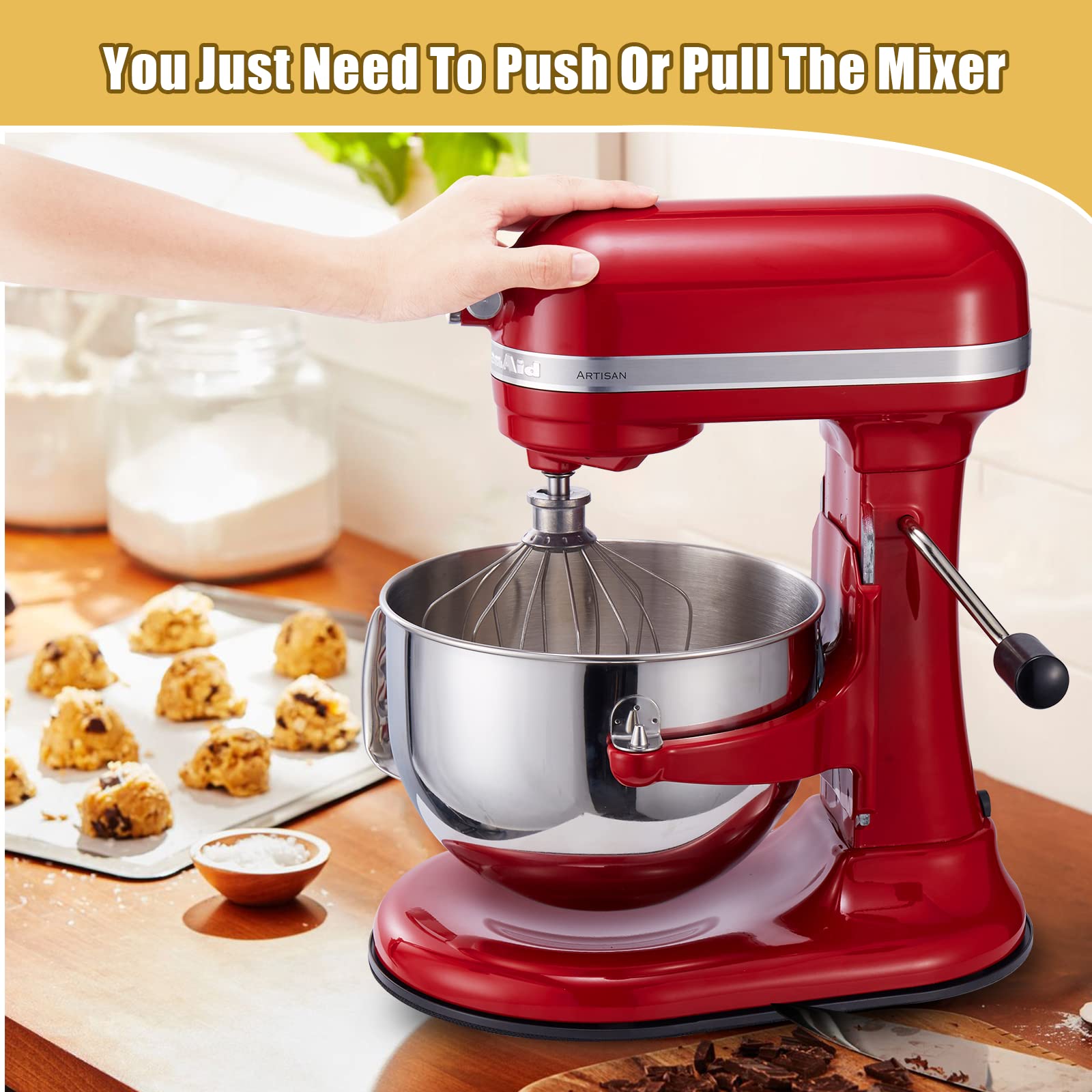 BAKEWAY kitchenaid stand mixer slider mat on countertop enables easy, safe movement.