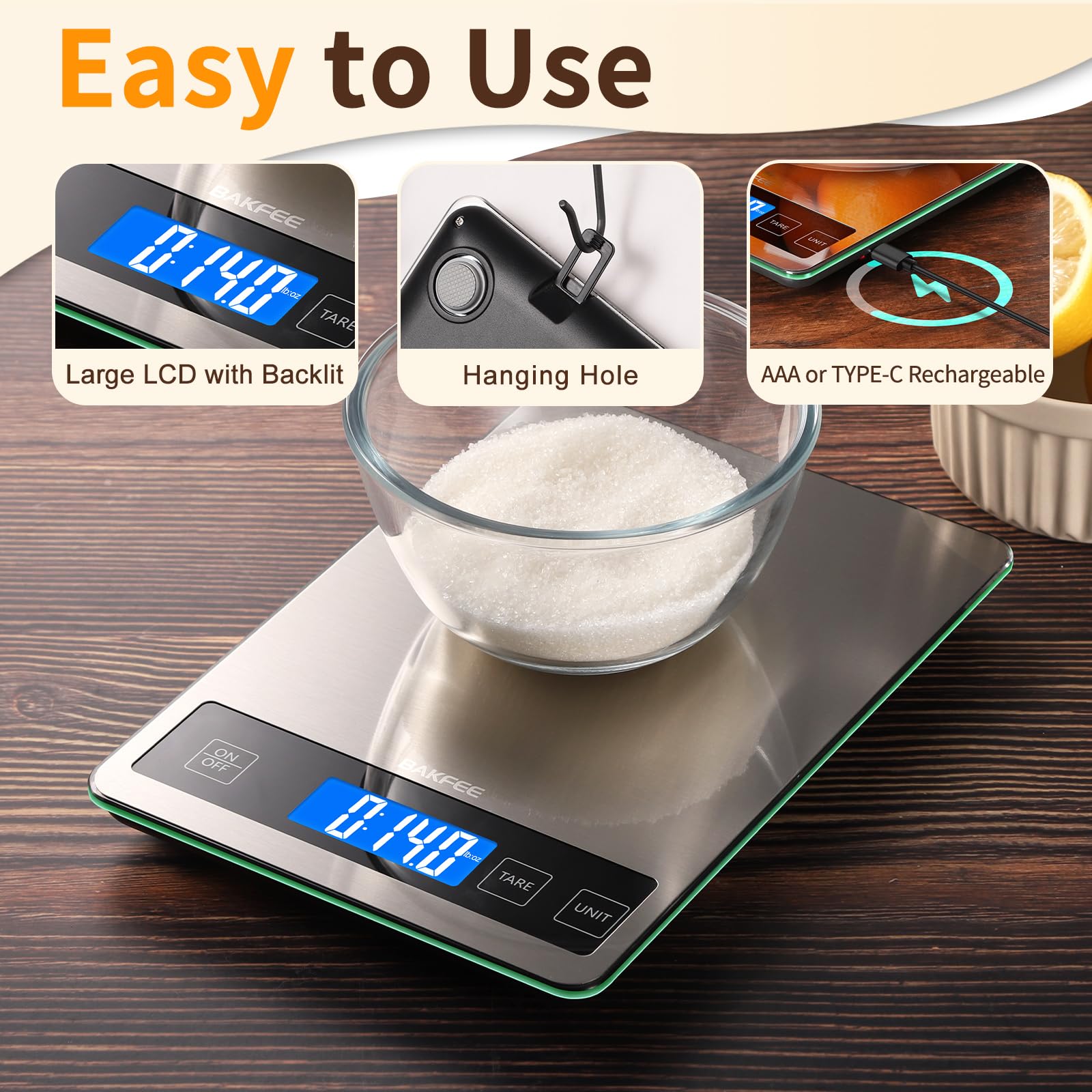 BakFee Food Scale auto-off feature saving power after short inactivity.