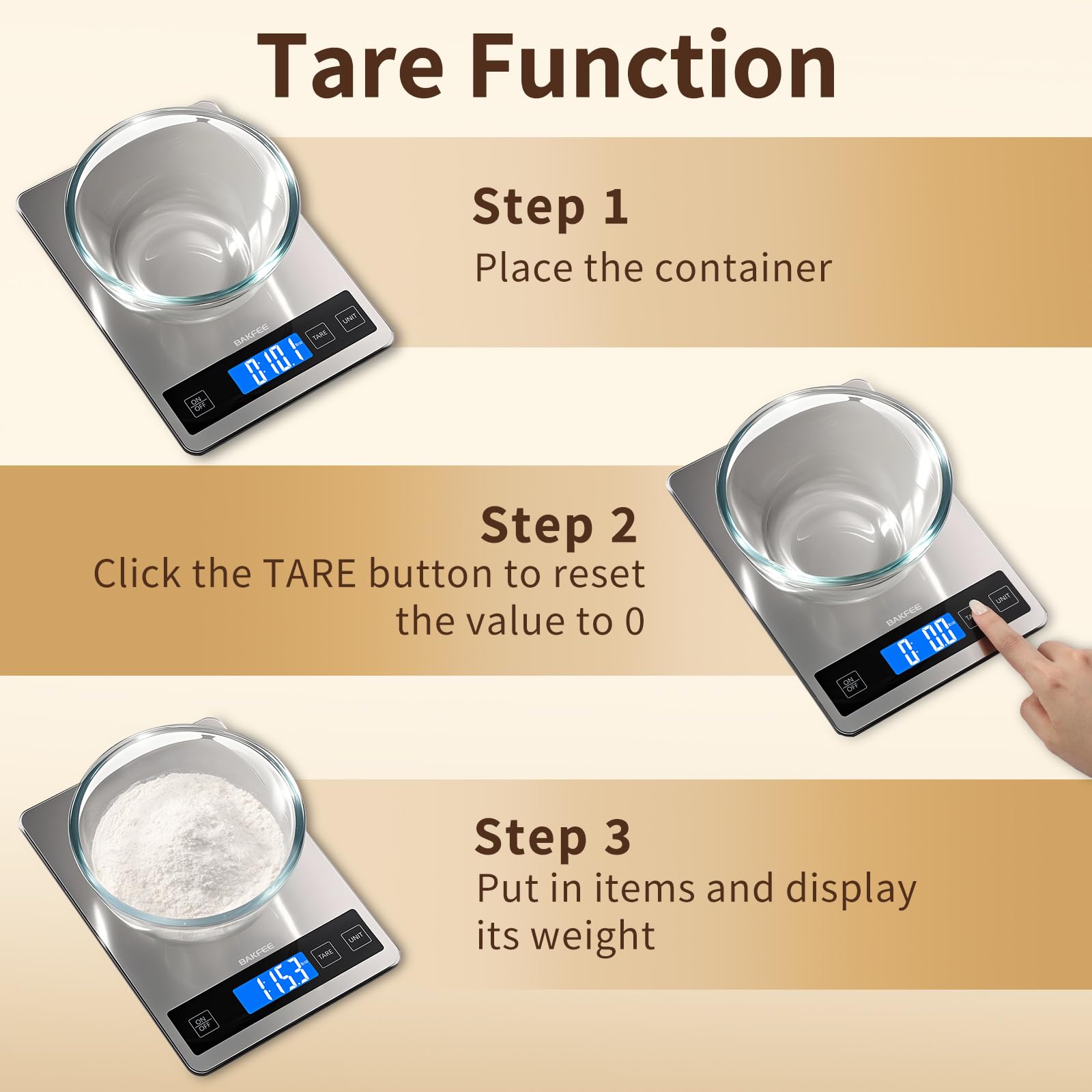 BakFee Food Scale integrated hook for tidy suspended storage when not in use.