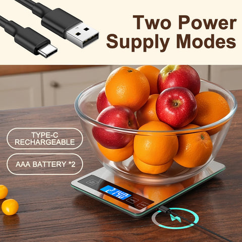 BakFee Food Scale USB rechargeable design for cordless use in any workspace.