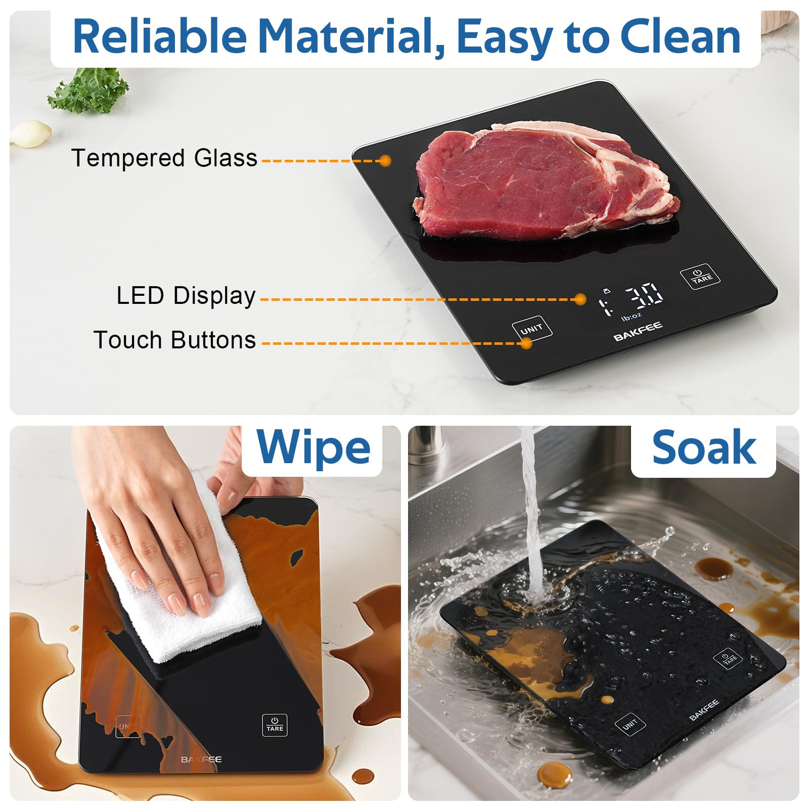 BakFee bright LED display offers clear readings from any angle