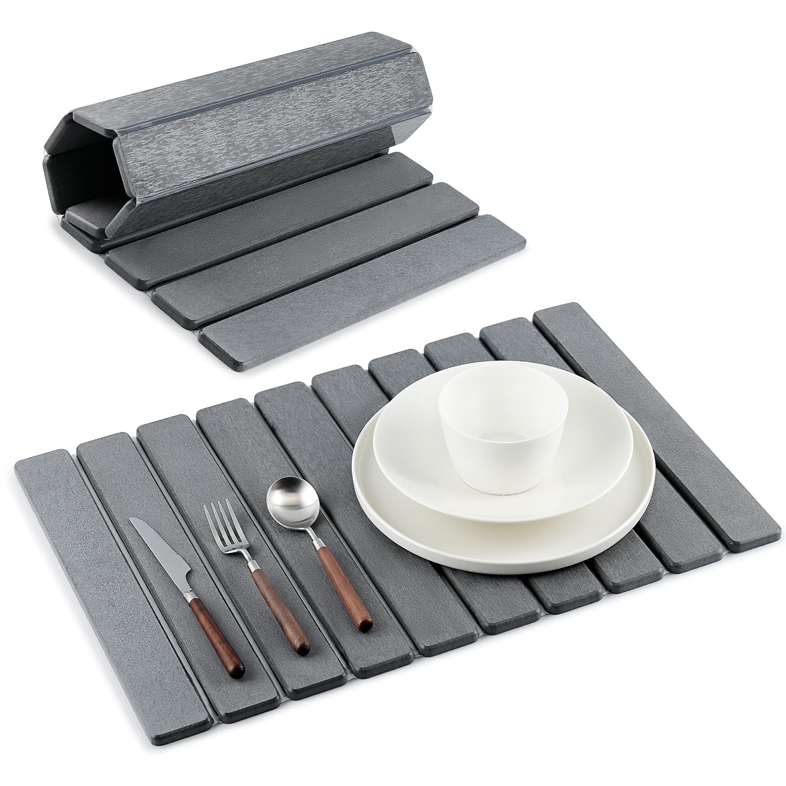 BAKFUFIY stone dish drying mat on counter, 24x16 gray, porous diatomite absorbs water
