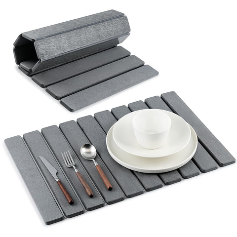 BAKFUFIY stone dish drying mat on counter, 24x16 gray, porous diatomite absorbs water