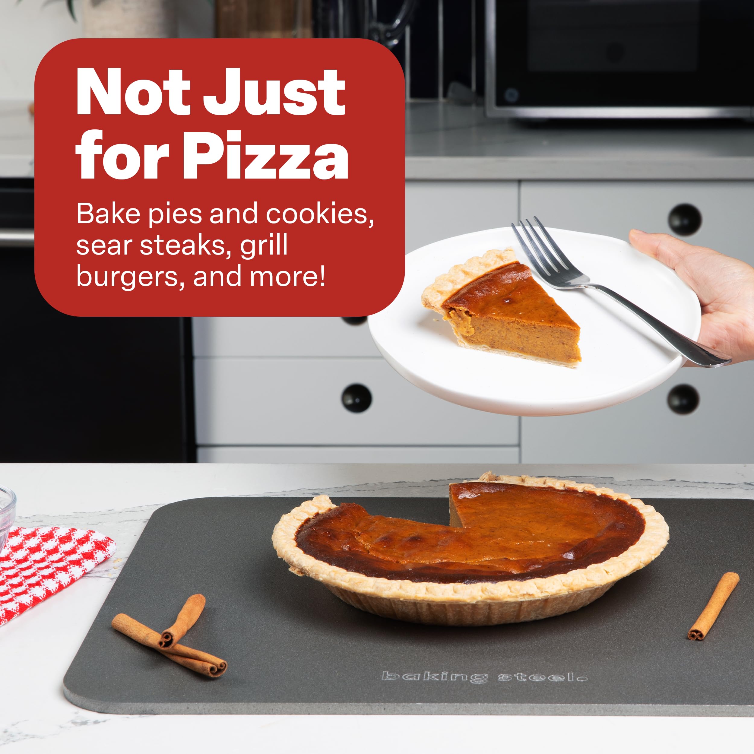 Baking Steel distributes heat evenly, supporting bread and pizza.