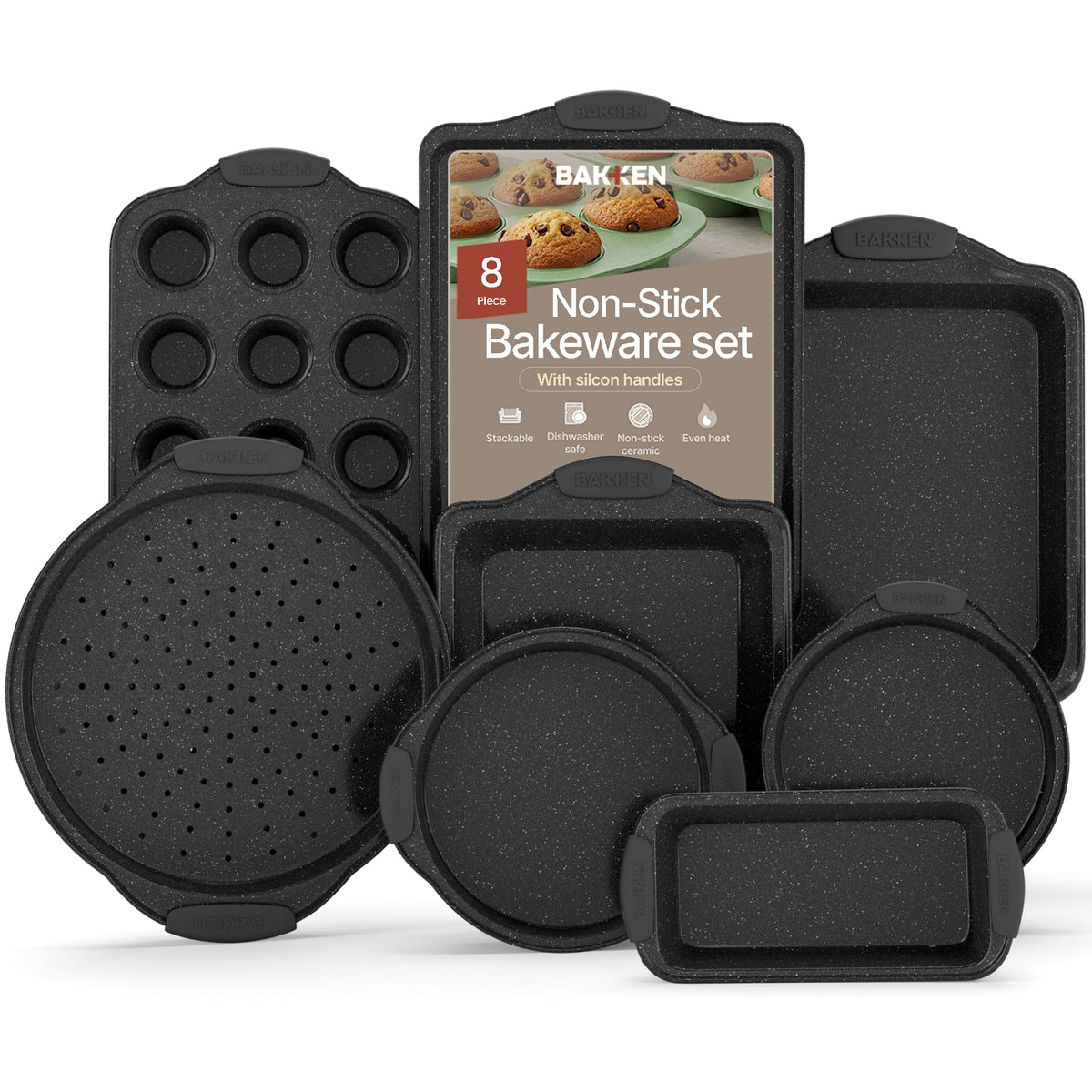 BAKKEN 8-piece baking pans set with gray marble coating for easy food release