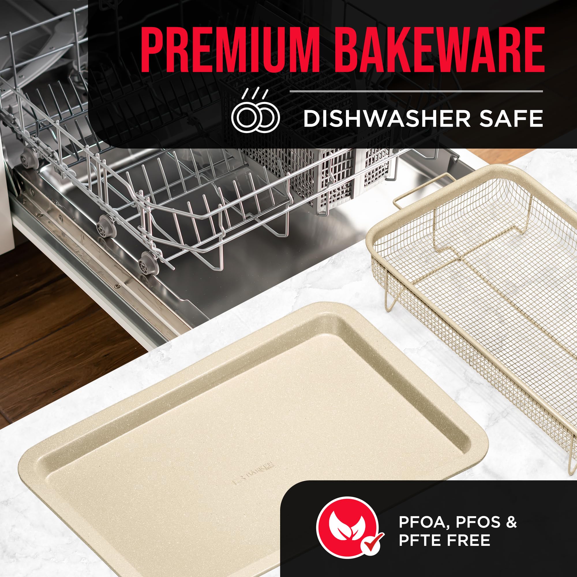 Bakken-Swiss Crisper Tray with chips and cookies demonstrates versatile baking options.