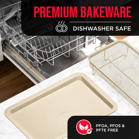 Bakken-Swiss Crisper Tray with chips and cookies demonstrates versatile baking options.