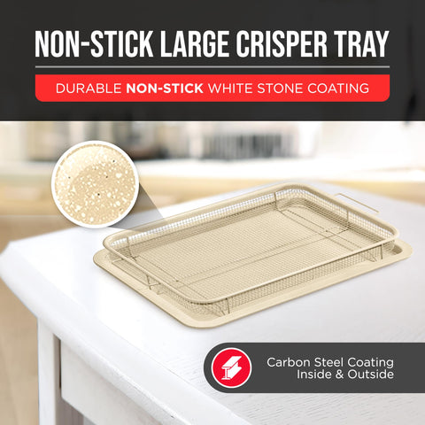 Bakken-Swiss Crisper Tray in oven highlights durable carbon steel and long-lasting performance.