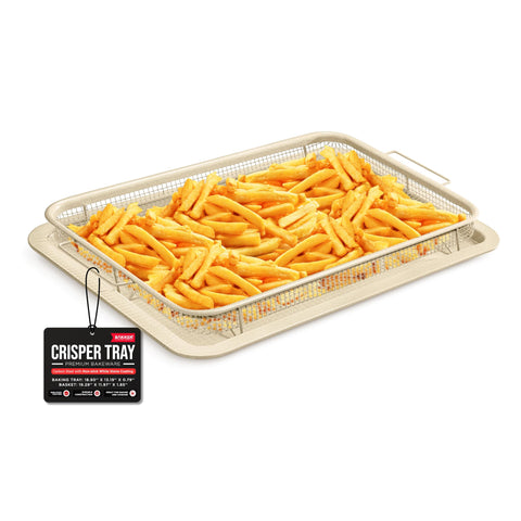 Bakken-Swiss Crisper Tray front view with white marble coating for crispy, healthier meals.