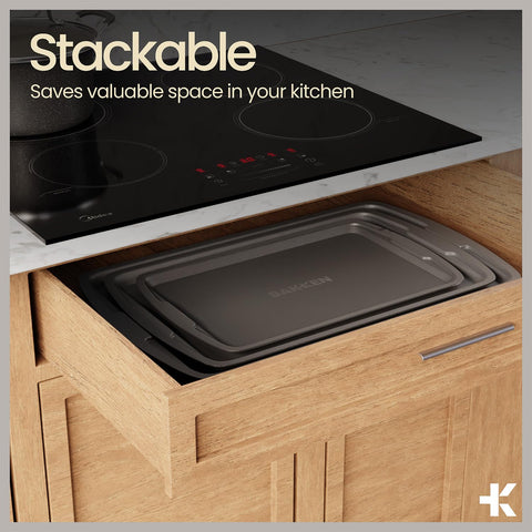 Bakken Swiss muffin pan ensures uniform muffins and easy cleanup.