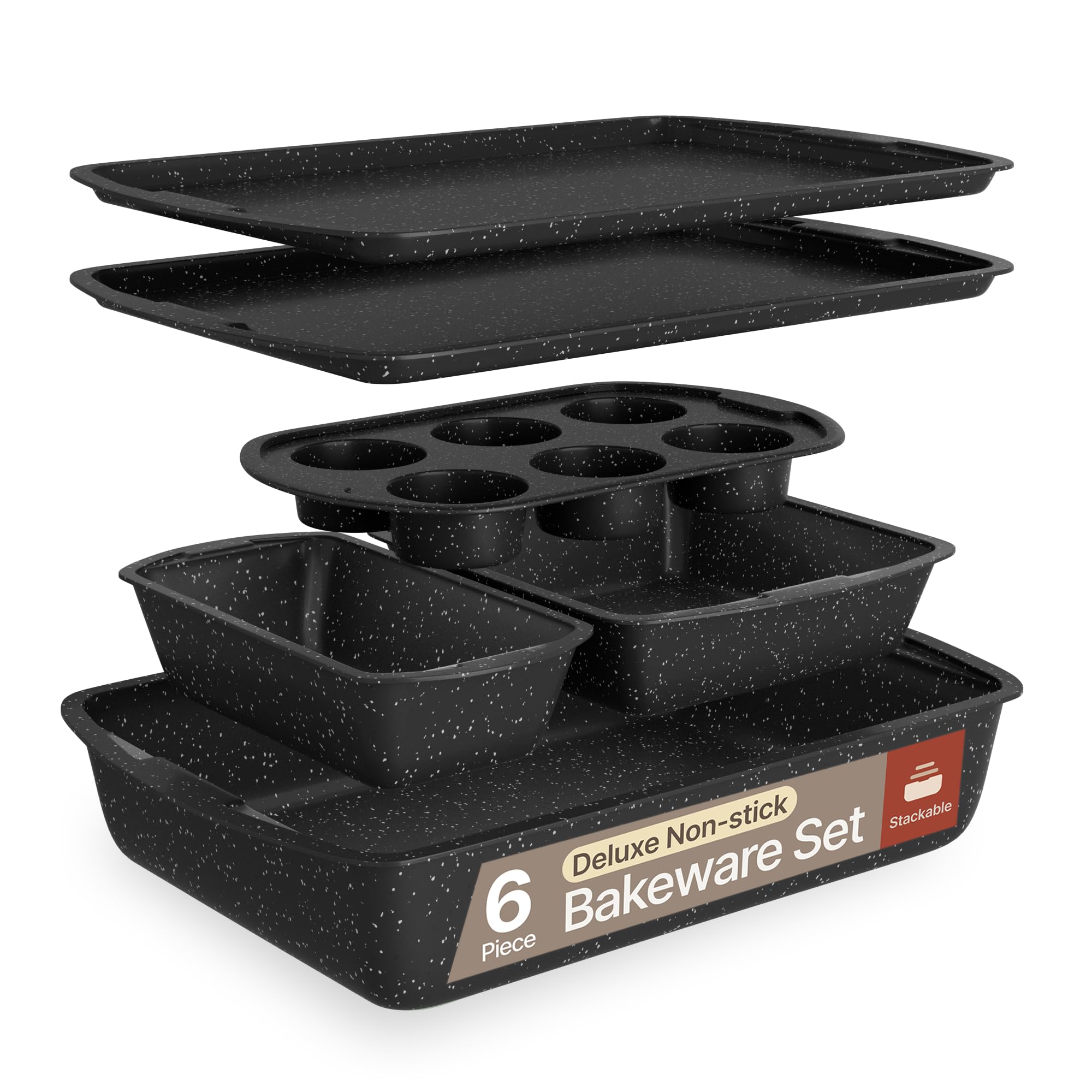 Bakken Swiss stackable bakeware set showing compact design for space-saving storage.