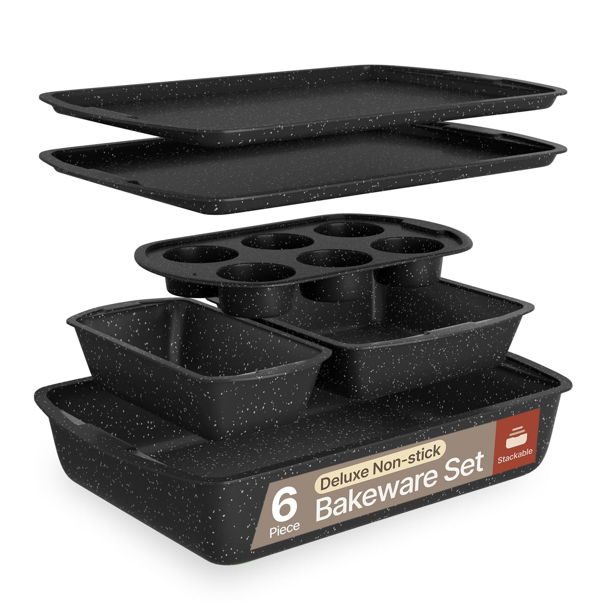 Bakken Swiss stackable bakeware set showing compact design for space-saving storage.