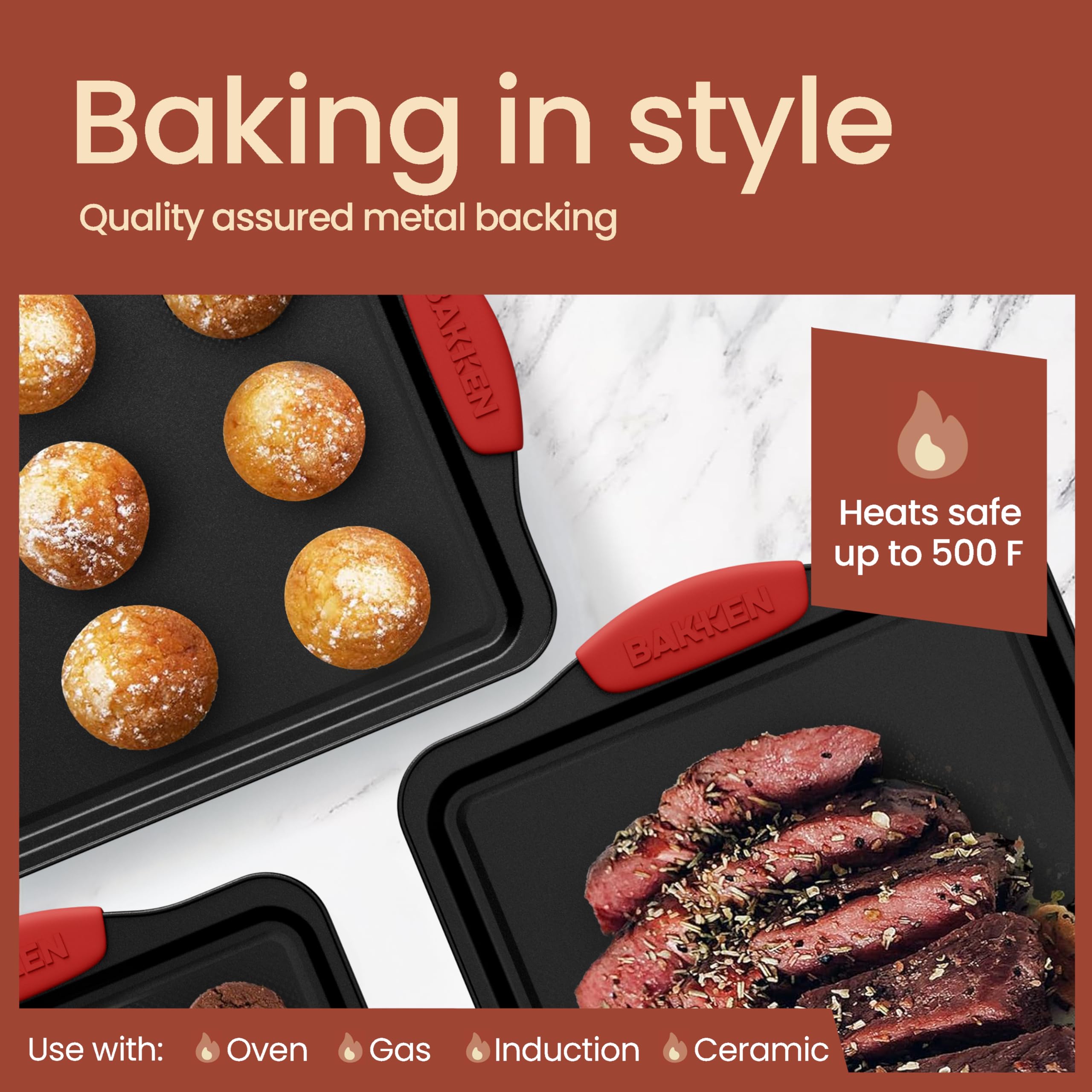 BAKKENMASTER red silicone handles provide grip and heat protection