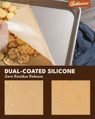 Baklicious heavy-duty 45gsm parchment supports sturdy lifting of foods.