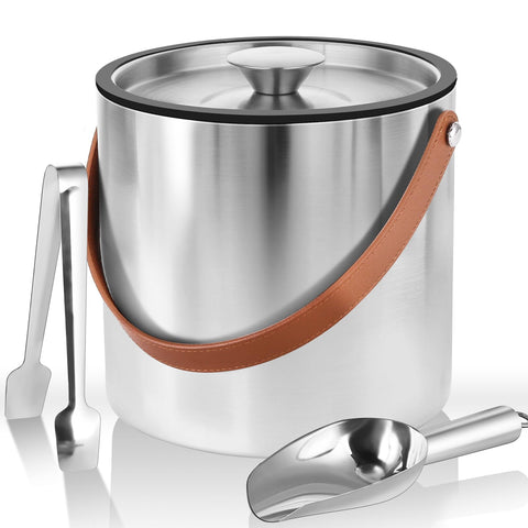 Bakpoco double-wall ice bucket with lid shows a sleek mirror finish and cold retention.