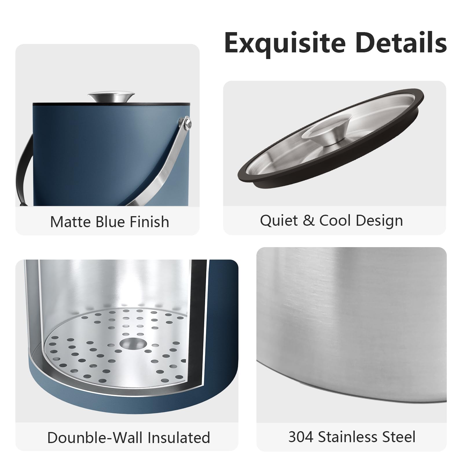 Bakpoco easy-clean brushed-steel ice bucket cleans quickly after use.