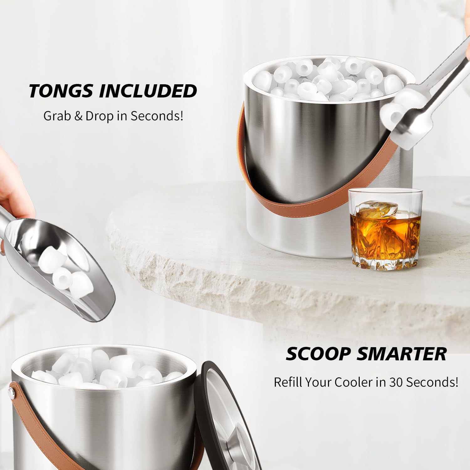 Bakpoco ice bucket lid with silicone seal provides airtight coverage to slow ice melt.