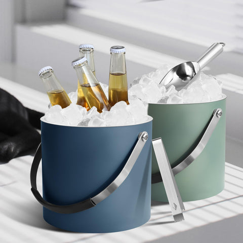 Bakpoco navy matte ice bucket serves as a chic centerpiece at gatherings.
