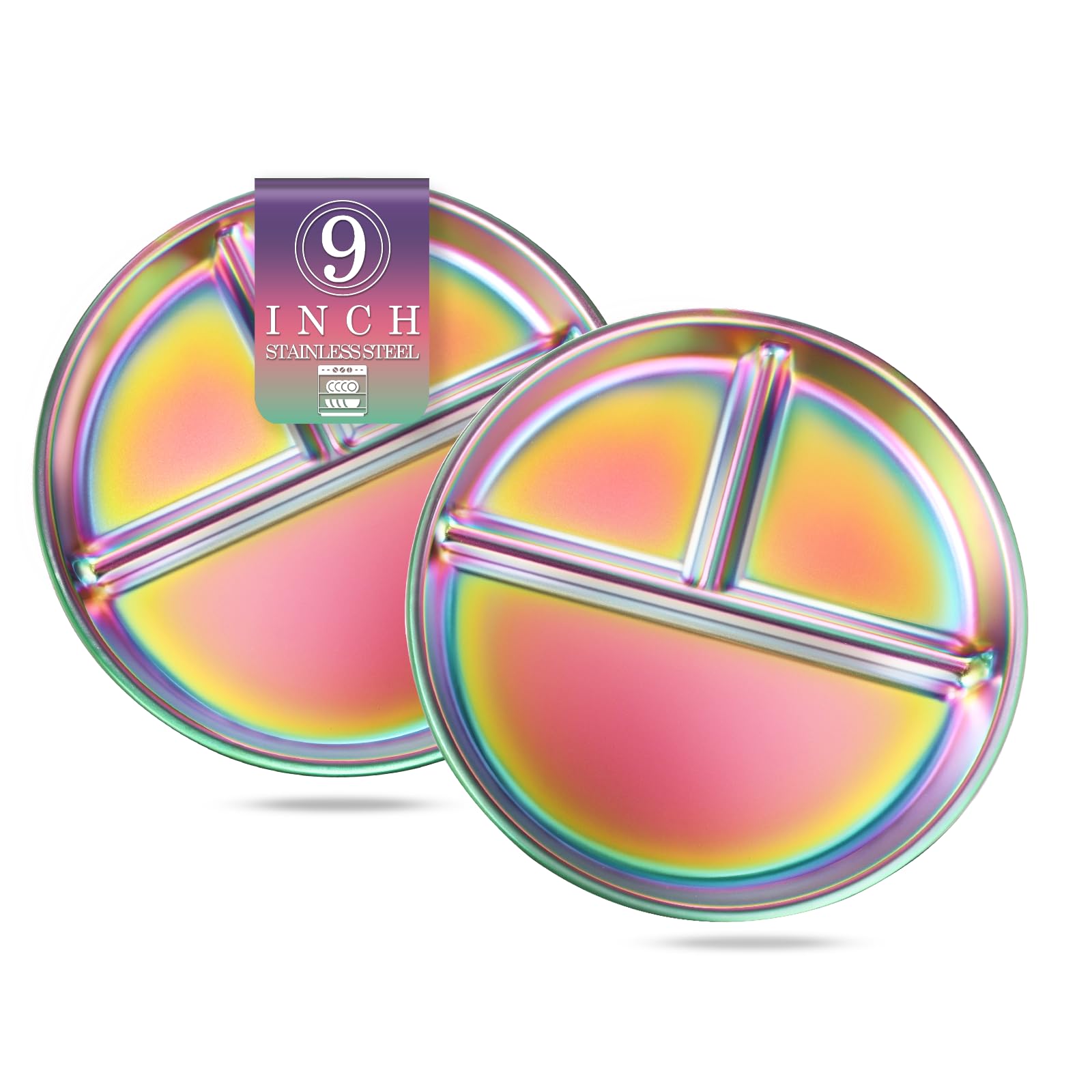 Bakpoco rainbow divided plate 9-inch for toddlers with colorful sections
